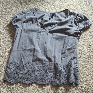 Architect Charcoal Blouse with Embroidered Hem